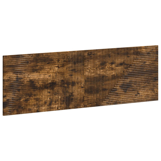 The headboard shown from a high angle to display the textured wood grain and geometric pattern