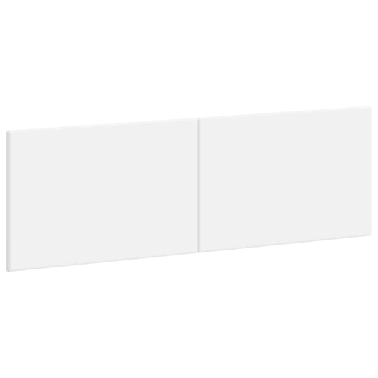 The white engineered wood headboard is shown from the front, a simple rectangular design