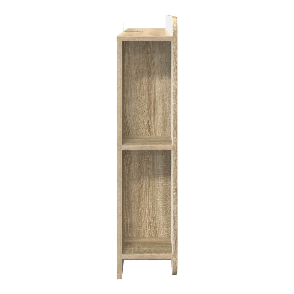 The headboard cabinet side profile showing the two open storage shelves