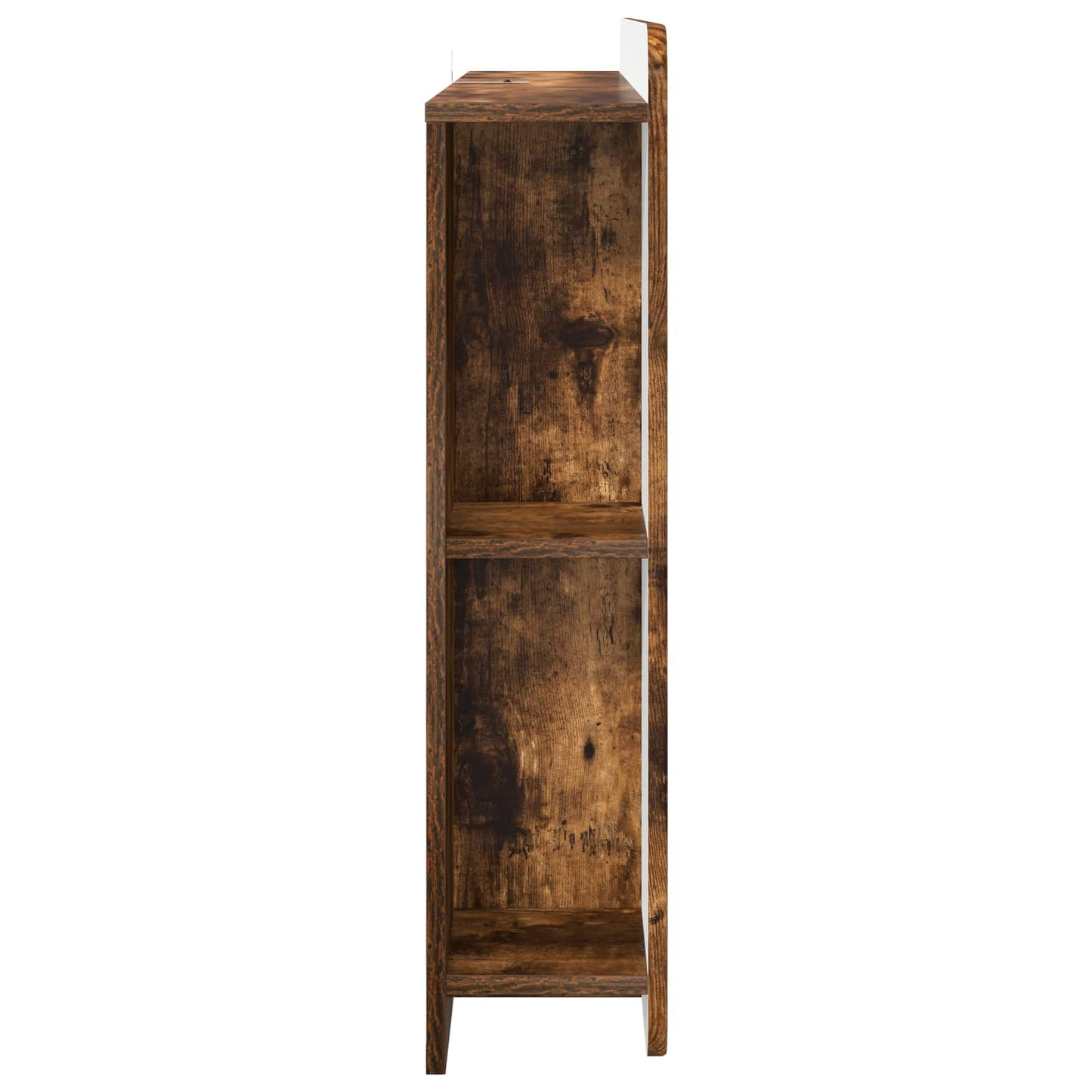 Side view of the headboard cabinet showing its shelving unit