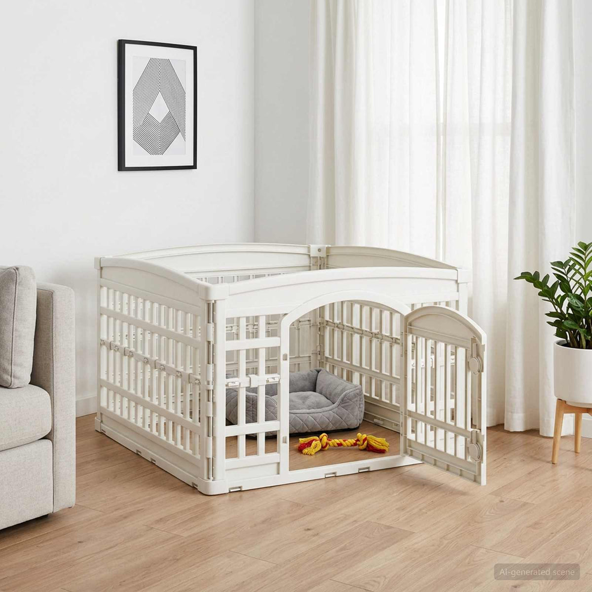 4 Panel Dog Playpen Plastic White Foldable without Base 88 cm 56 cm 88 cm