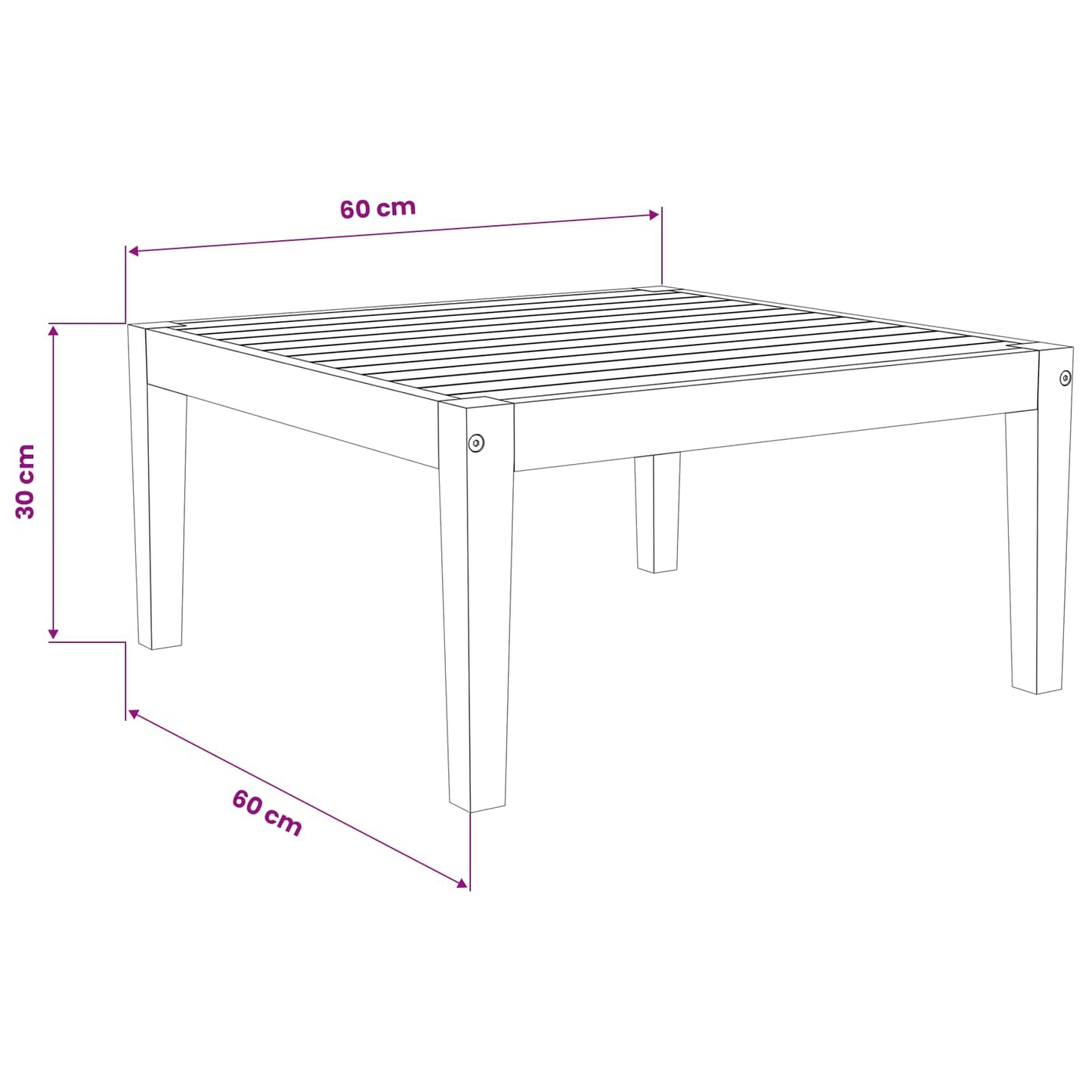 vidaXL Garden Table Solid Acacia Wood Natural 60 x 60 x 30 cm 6