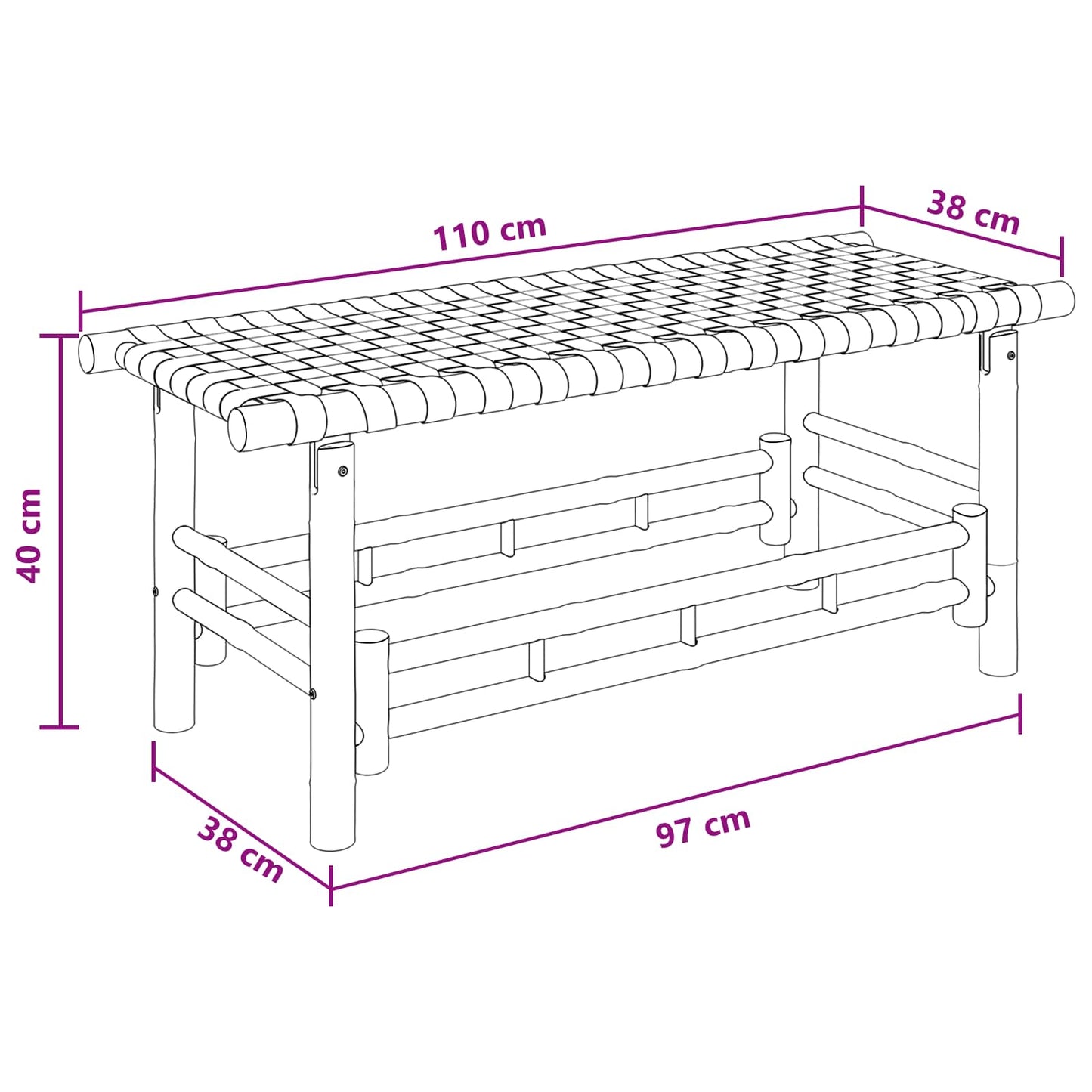 vidaXL Garden Bench 110 x 38 x 40 cm Bamboo Natural Rectangular 6