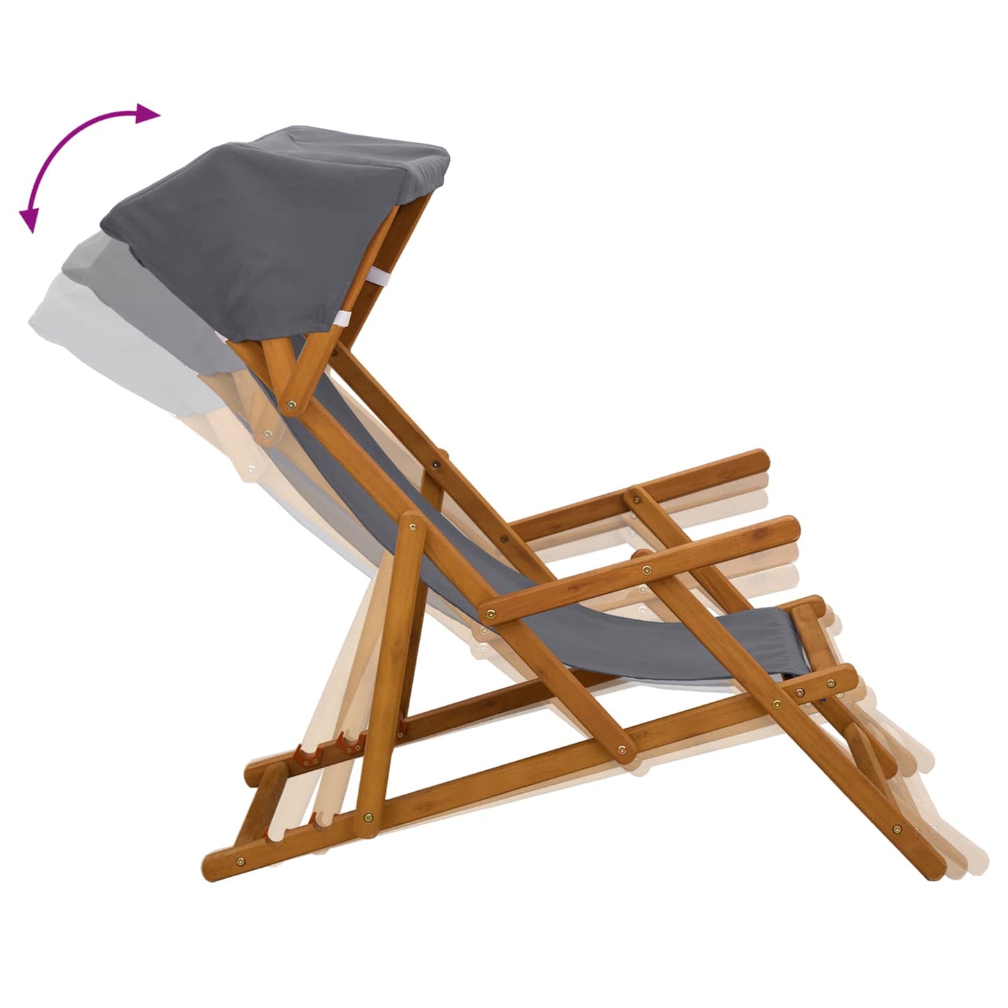 vidaXL Deck Chair 3 Position Solid Eucalyptus Wood Grey 6