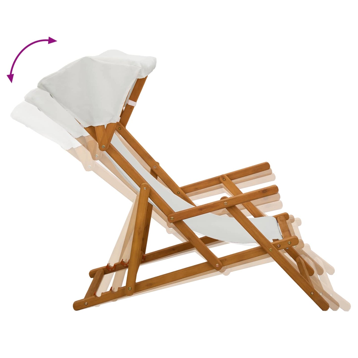 vidaXL Deck Chair 3 Position Solid Eucalyptus Wood Cream 6