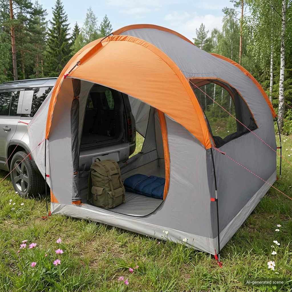 Car Tent 3-Person Polyester and Steel Grey and orange