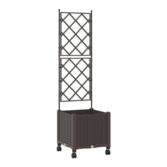 Garden Planter with Trellis&Wheels 3 pcs PP with wheels Height 143 cm Brown