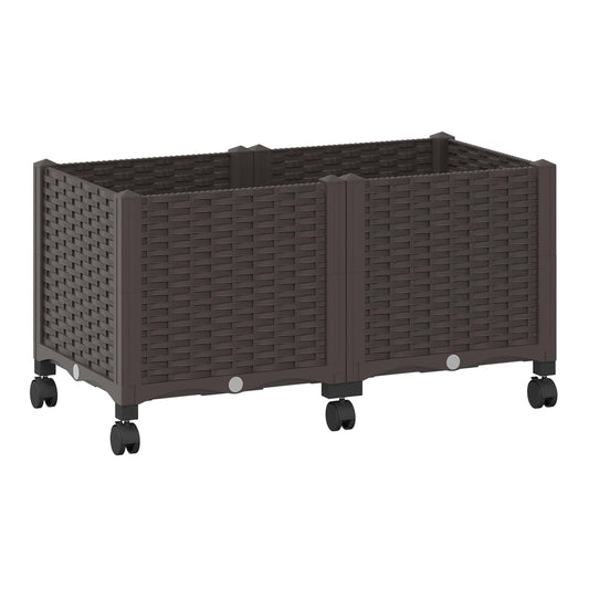 Garden Planter 40 x 40 x 29 cm PP with wheels Brown 80 x 40 x 38 cm