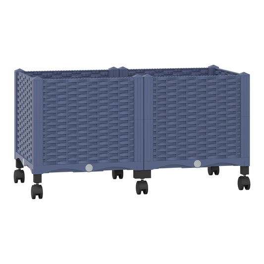 Garden Planter 40 x 40 x 29 cm PP with wheels Blue grey 80 x 40 x 38 cm