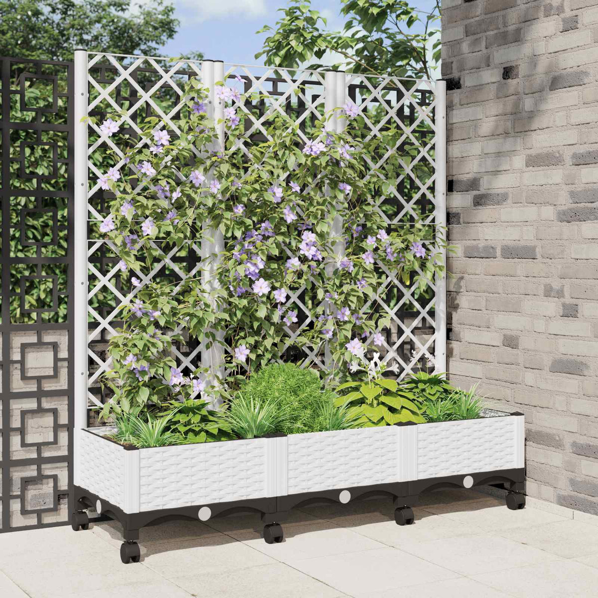 vidaXL Garden Planter with Trellis&Wheels PP with Wheels Height 121.5 cm