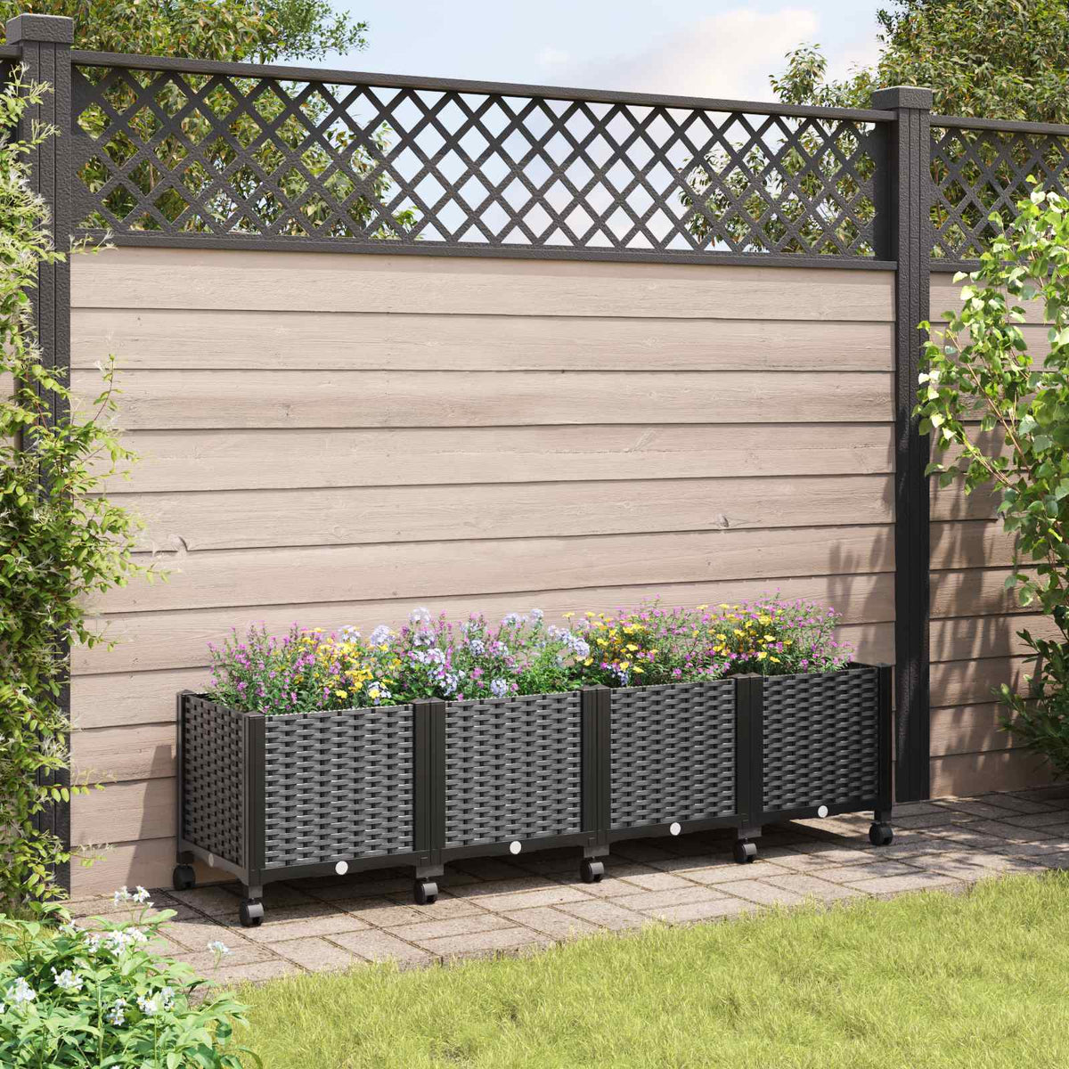 vidaXL Garden Planter 40 x 40 x 29 cm PP with Wheels Black