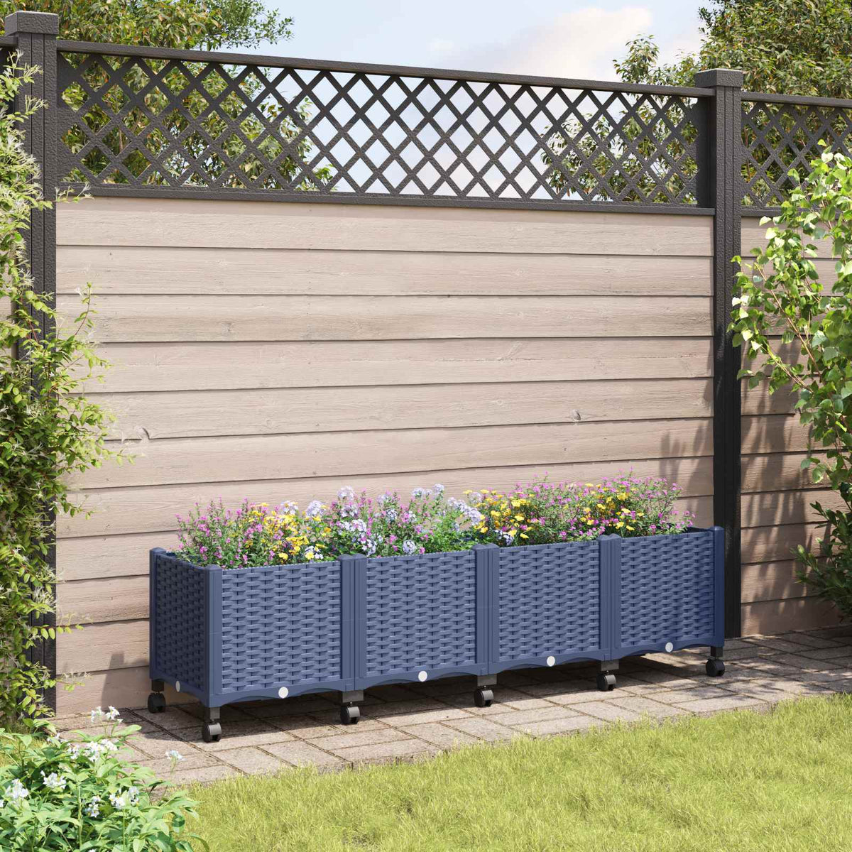 vidaXL Garden Planter 40 x 40 x 29 cm PP with Wheels Blue Grey