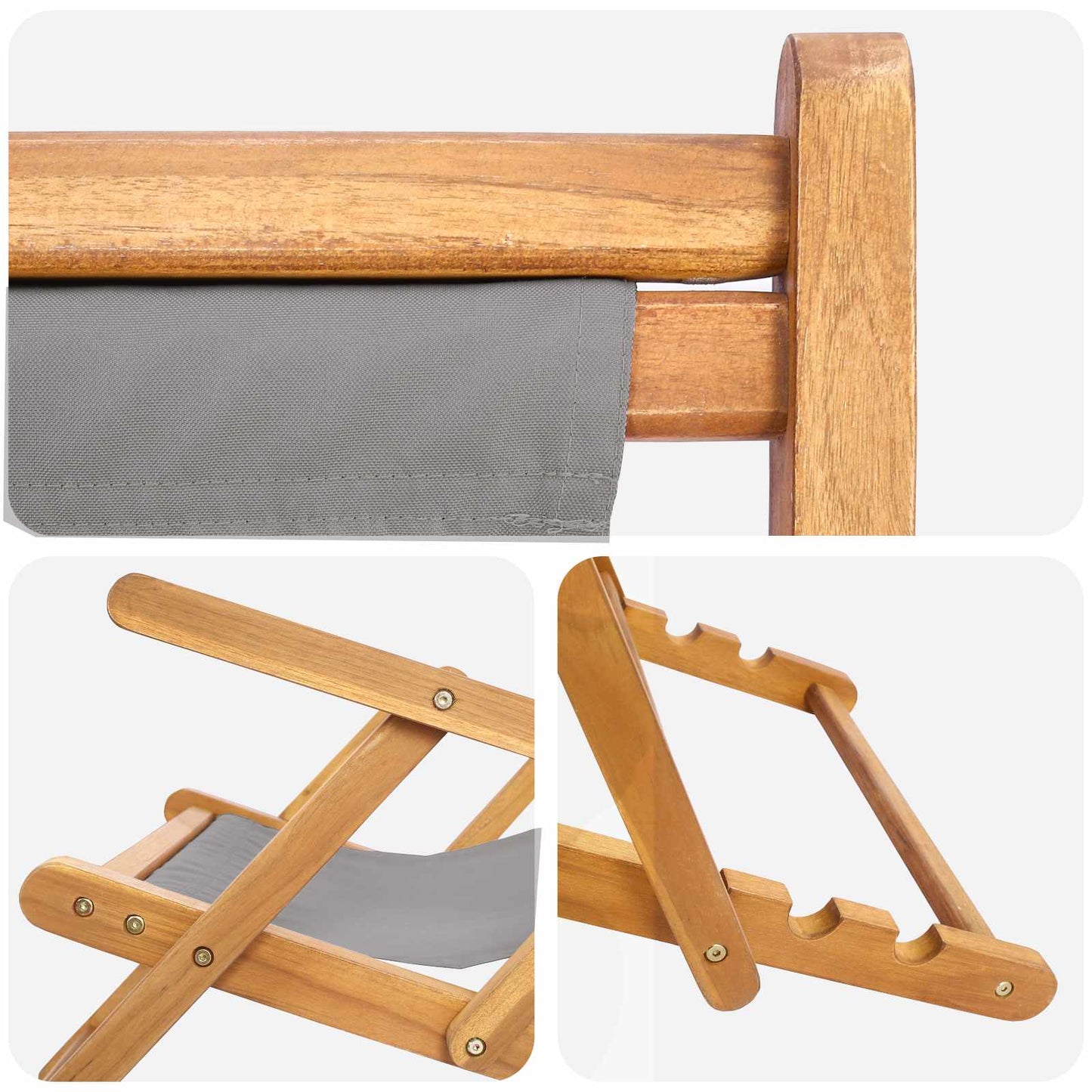 vidaXL Beach Chair Light Grey Solid Teak Wood 6