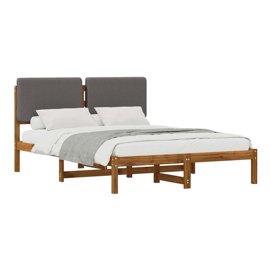 Bed Frame with Upholstered Headboard Length 200 cm Natural and Light Grey 160 cm