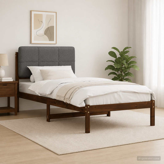 Bed Frame Upholstered Headboard Length Width Dark brown light grey