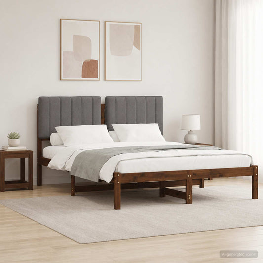 Bed Frame Upholstered Headboard Length Dark Brown Light Grey