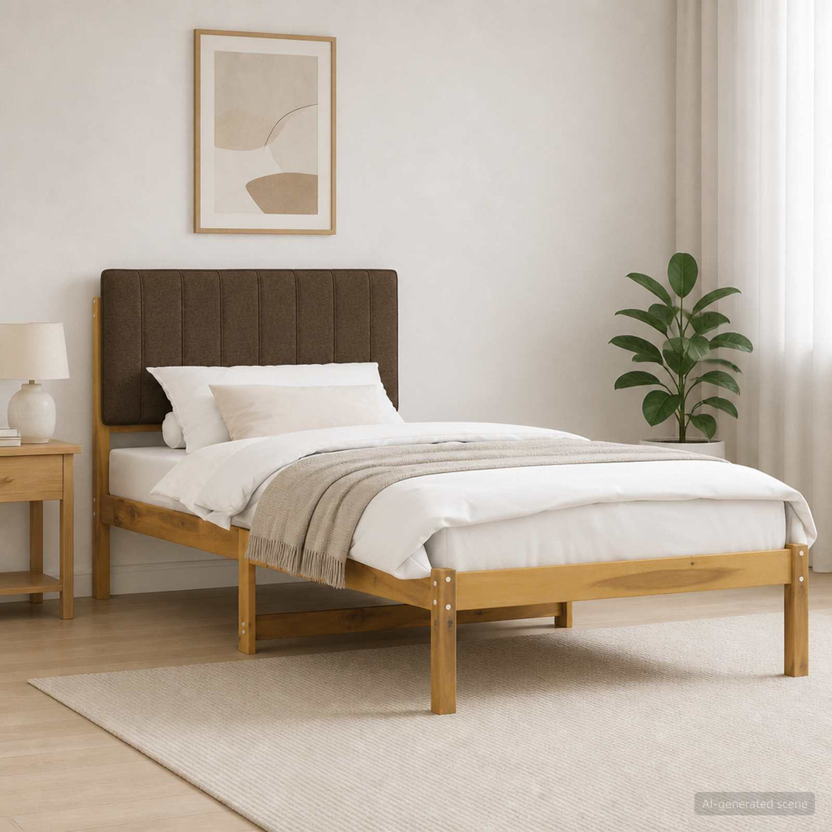 Bed Frame Upholstered Headboard Length Whitewash Taupe