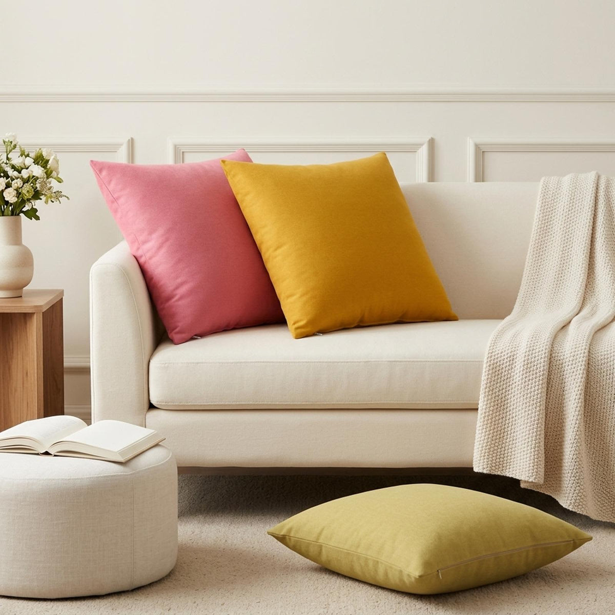 vidaXL Throw Pillow HEERLEN Fabric 2 pcs Light Yellow