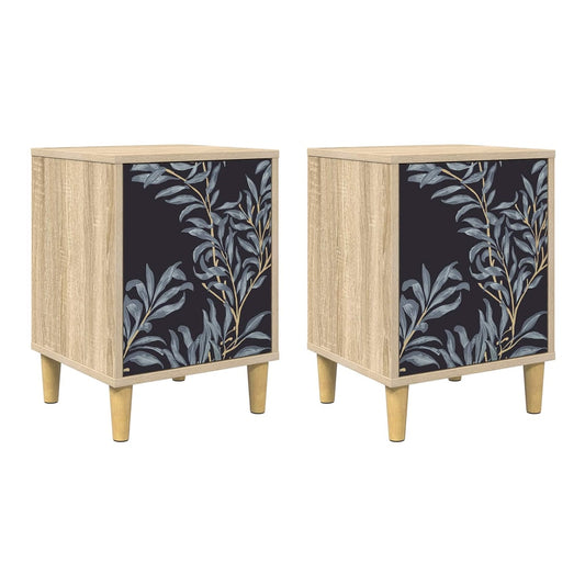 Bedside Cabinet BONN Sonoma Oak 36 x 33 x 50 cm 2 Blue fern print