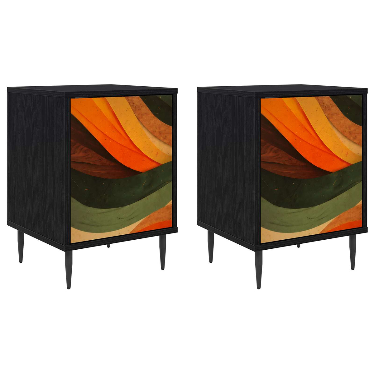 Bedside Cabinet BONN Black Oak 36 x 33 x 51 cm 2 Retro wave print