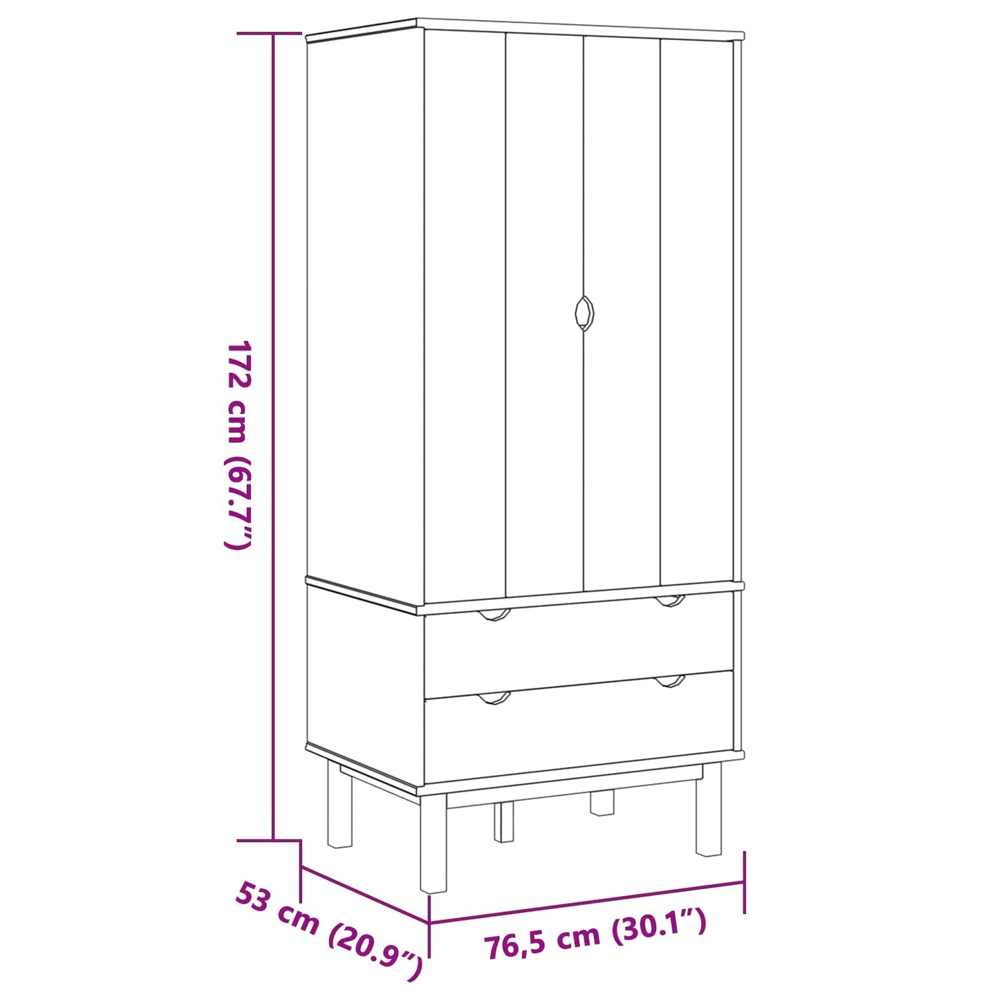 vidaXL Wardrobe OTTA Black 76.5 x 53 x 172 cm Solid Pine Wood 6
