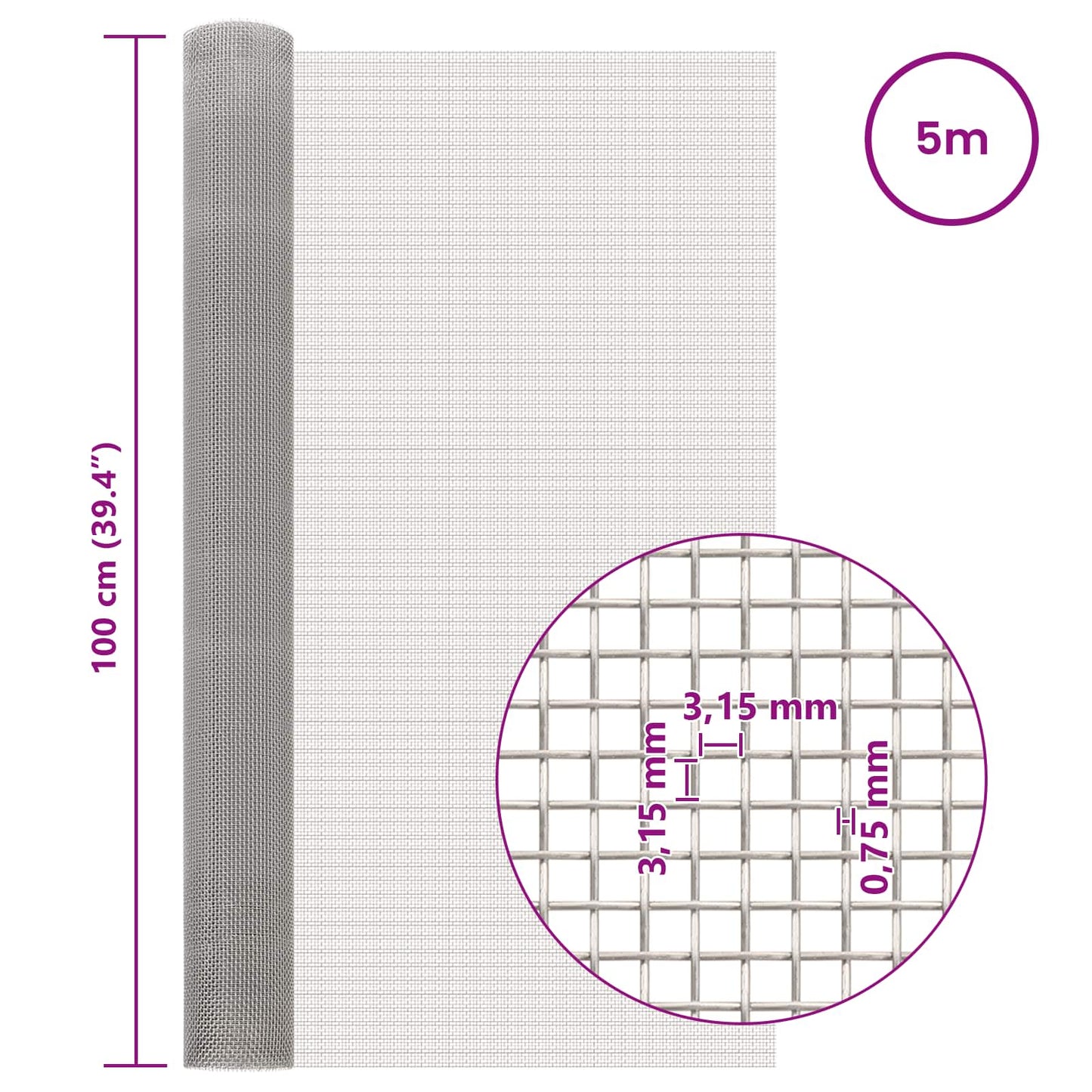 vidaXL Mesh Screen 100 x 500 cm 6 Mesh Stainless Steel 201 Silver 6