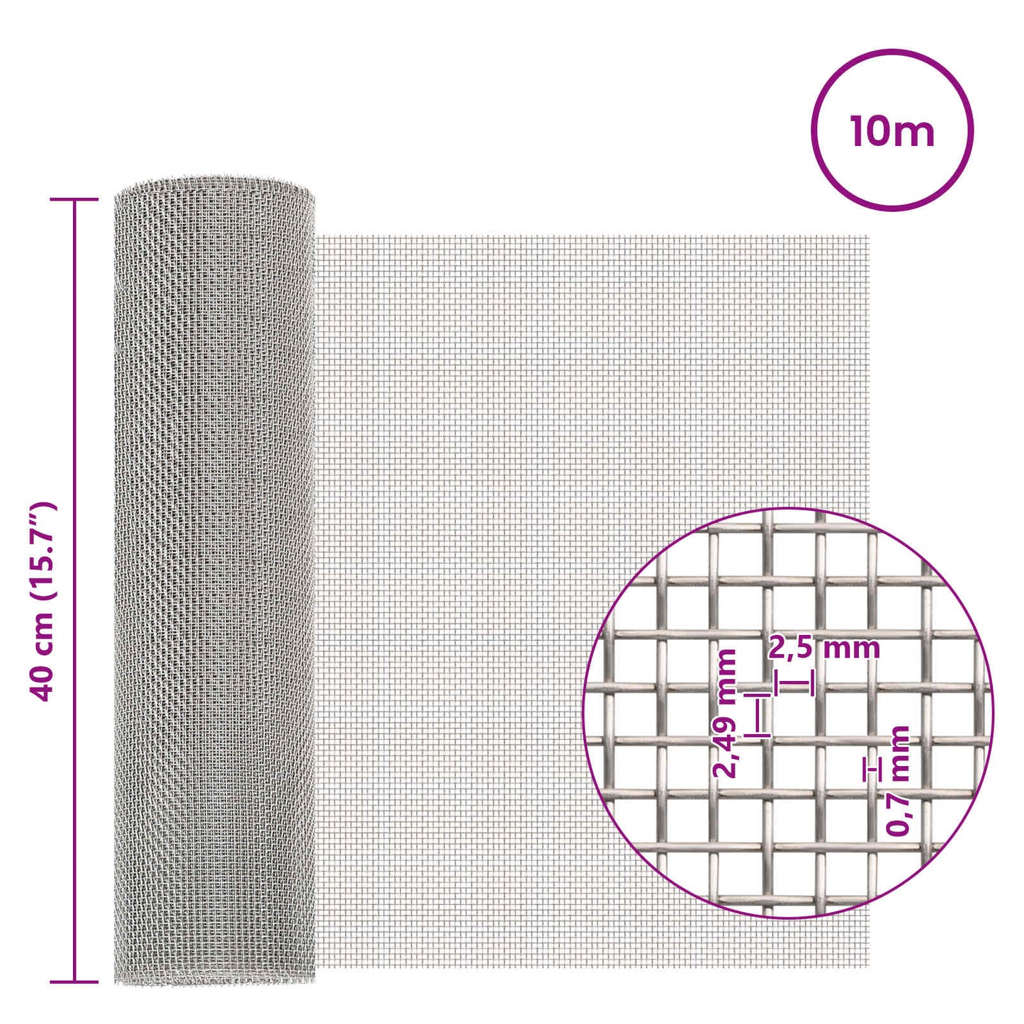 vidaXL Mesh Screen 40 x 1000 cm 8 Mesh Stainless Steel 201 Silver 6