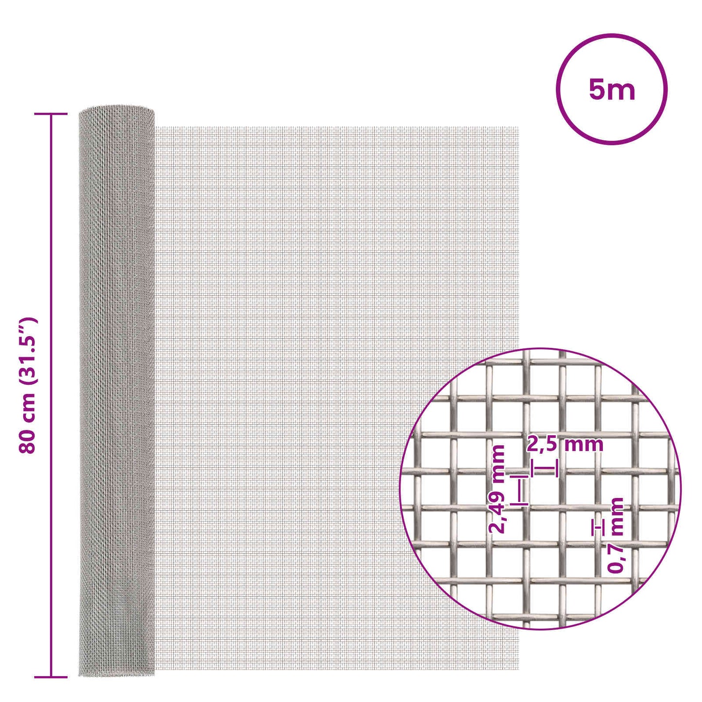 vidaXL Mesh Screen 80 x 500 cm 8 Mesh Stainless Steel 201 Silver 6