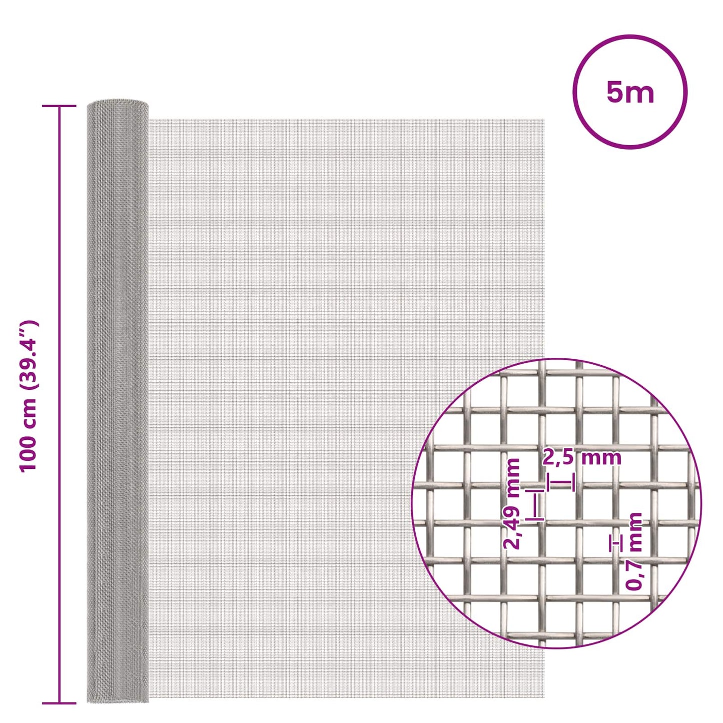 vidaXL Mesh Screen 100 x 500 cm 8 Mesh Stainless Steel 201 Silver 6