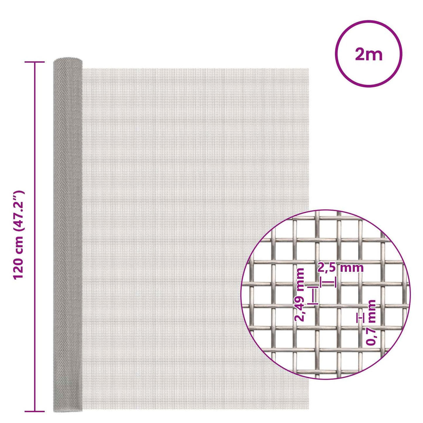 vidaXL Mesh Screen 120 x 200 cm 8 Mesh Stainless Steel 201 Silver 6