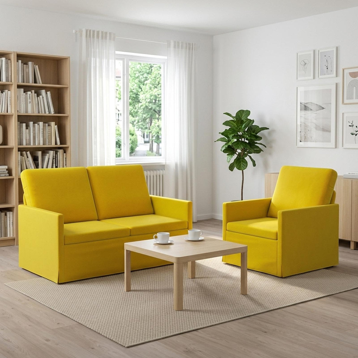 Sofa Set 2 pcs Velvet 1-Seater + 2-Seater (120 cm) Yellow
