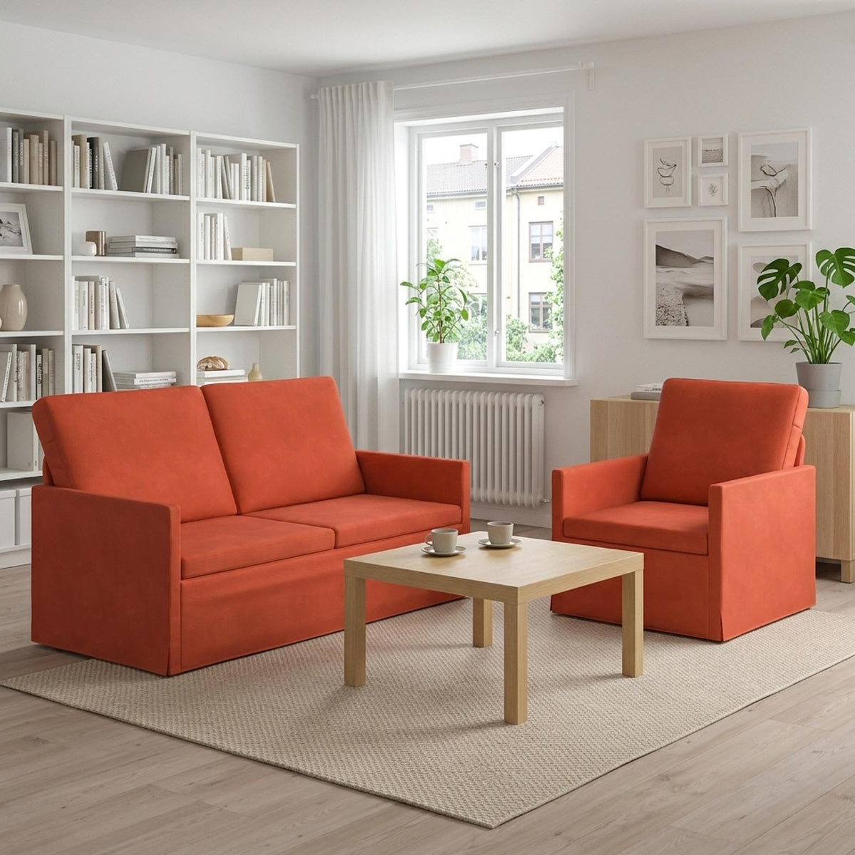 Sofa Set 2 pcs Corduroy Fabric 1-Seater + 2-Seater (140 cm) Red orange