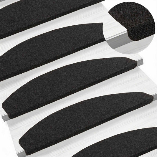 Self-adhesive Stair Mats 15 pcs 80 x 24.5 x 3.5 cm Height 3.5 cm Width 80 cm Anthracite