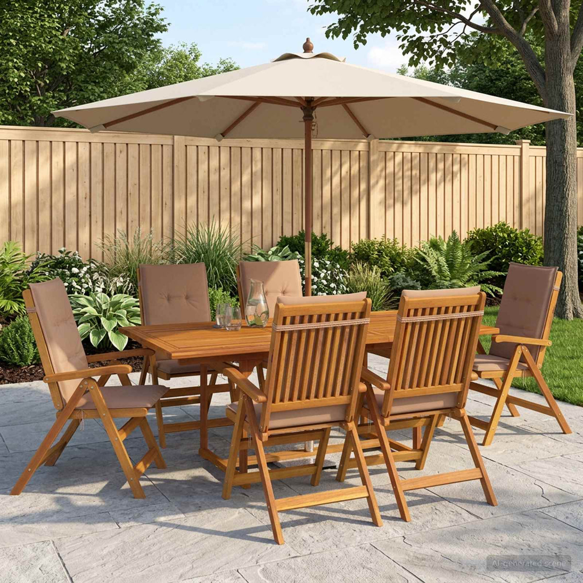 7-Piece Garden Dining Set Natural Solid Acacia Wood 6-Seater Taupe
