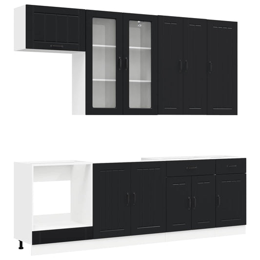 Kitchen Unit LUCCA 8 pcs Engineered Wood Black 100 cm