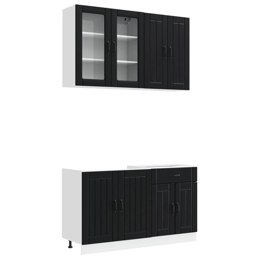 Kitchen Unit LUCCA 4 pcs Engineered Wood Black 80 cm