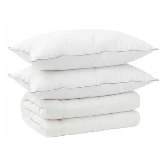 Two pillows and a folded duvet set