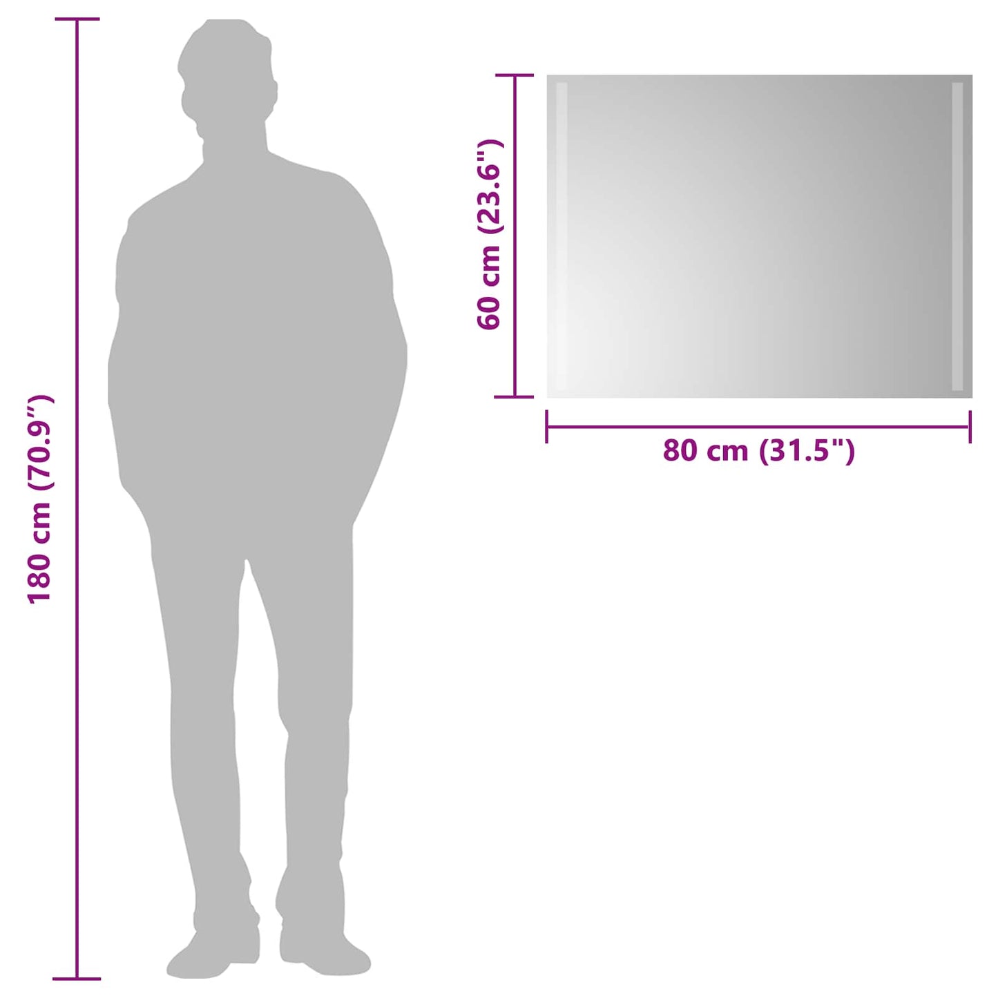 vidaXL LED Bathroom Mirror Transparent 80 x 60 cm Tempered Glass 6
