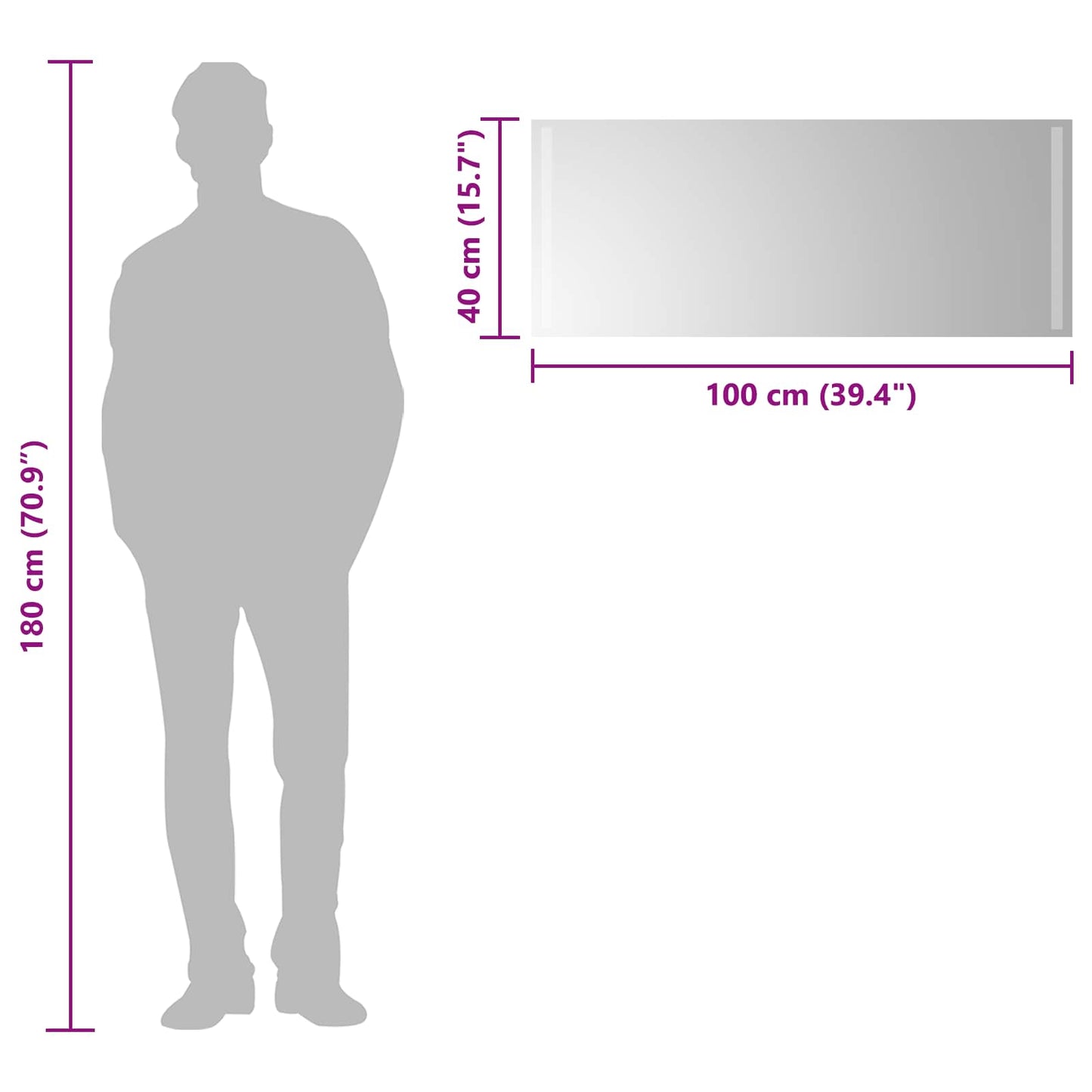 vidaXL LED Bathroom Mirror Transparent 100 x 40 cm Tempered Glass 6