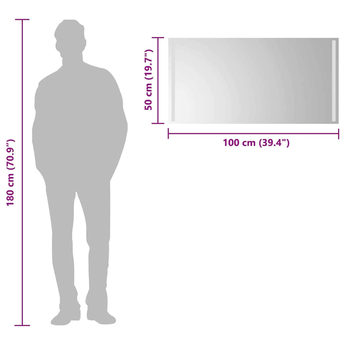 vidaXL LED Bathroom Mirror Transparent 100 x 50 cm Tempered Glass 6