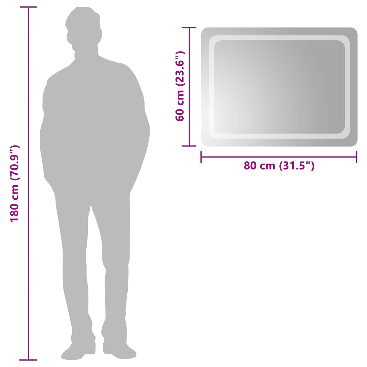vidaXL LED Bathroom Mirror Transparent 80 x 60 cm Tempered Glass 6