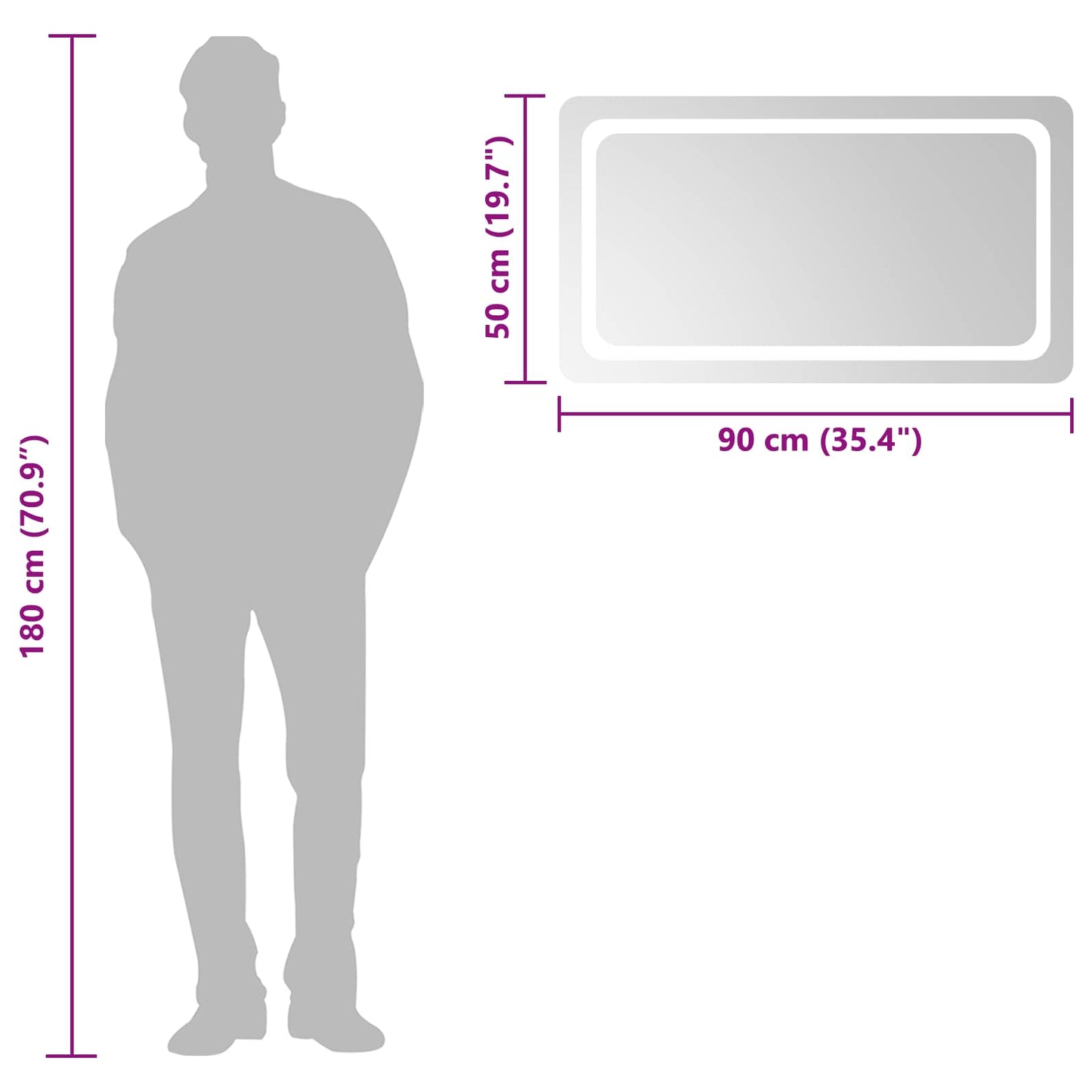 vidaXL LED Bathroom Mirror Transparent 90 x 50 cm Tempered Glass 6