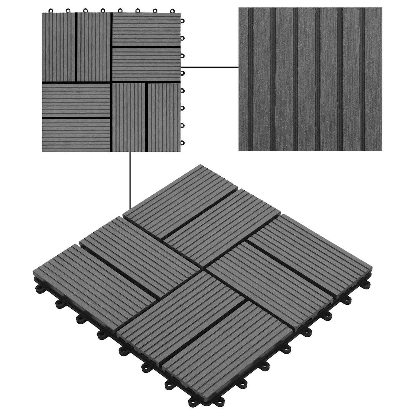 vidaXL Decking Tile 22 pcs Grey 30 x 30 cm WPC 6