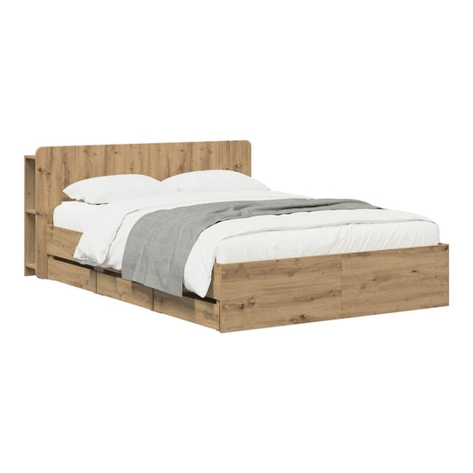 Bed Frame with Storage and Headboard Length 190 cm without Centre Shelf Artisan oak 140 cm