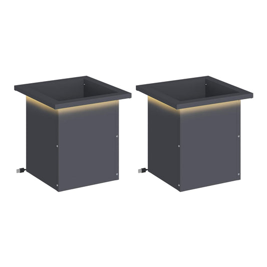 Garden Planter with LED 30 x 30 x 30 cm Steel 2 Width 30 cm Depth 30 cm Anthracite
