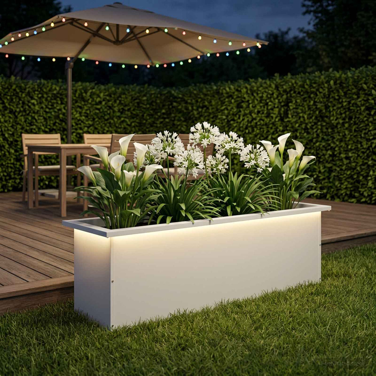 Garden Planter with LED 30 x 100 x 30 cm Steel 1 Width 30 cm Depth 100 cm White