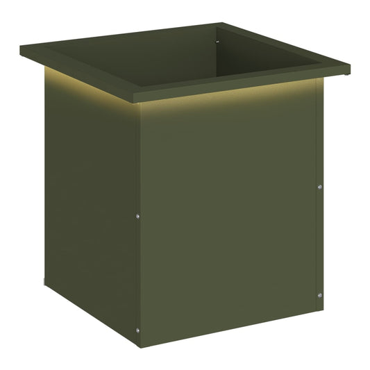 Garden Planter with LED 40 x 40 x 40 cm Steel 1 Width 40 cm Depth 40 cm Olive green