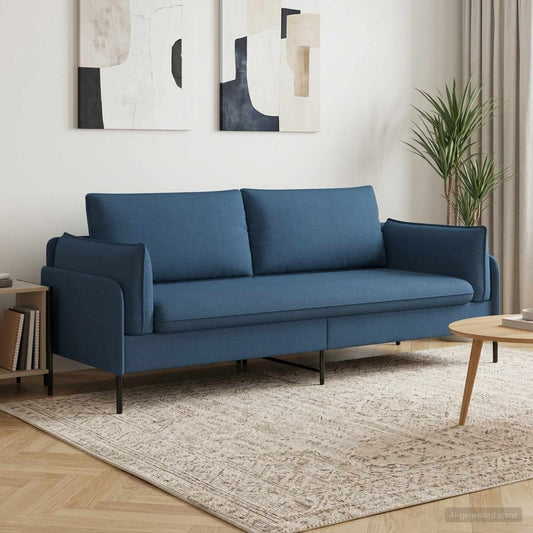 Sofa 222 x 81 x 89 cm Fabric 3-Seater Blue