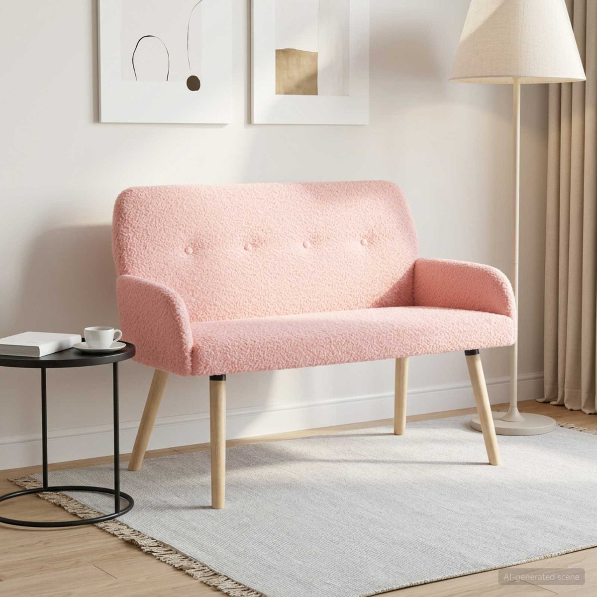 2 Seater Sofa with Solid Wood Legs Bouclé Pink