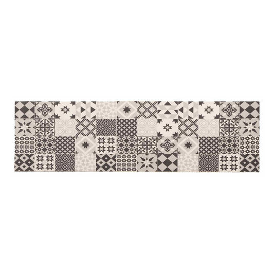 vidaXL Kitchen Rug Grey Mosaic 300 x 60 cm 100% Polyamide Washable 2
